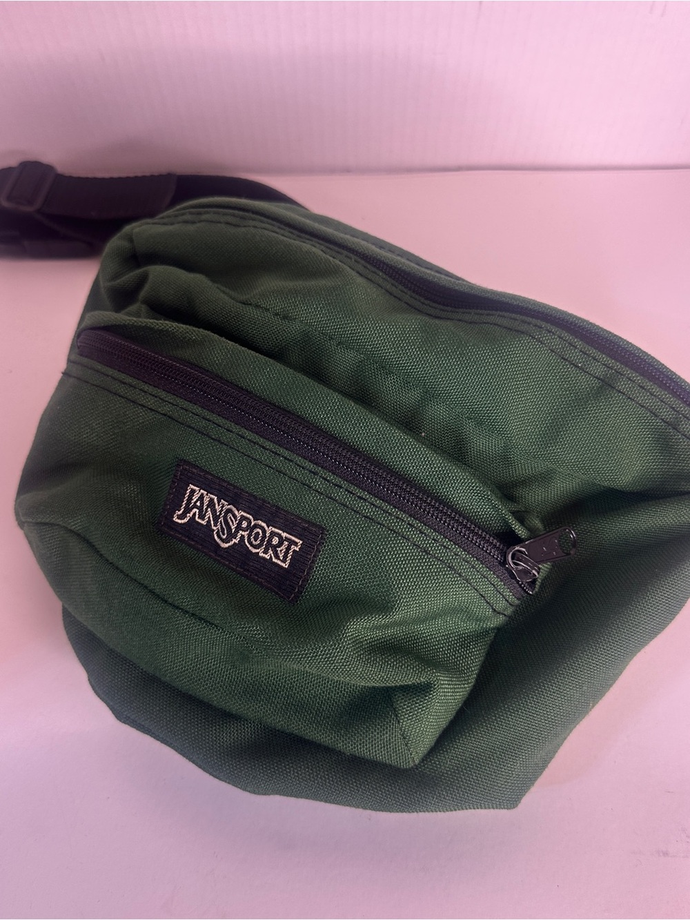 JanSport Vintage Fanny Pack Waist Bag Hunter Green Black Adjustable Strap Canvas